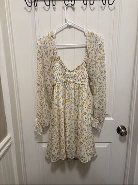 Floral Cream & Yellow Long Sleeve Mini Dress
